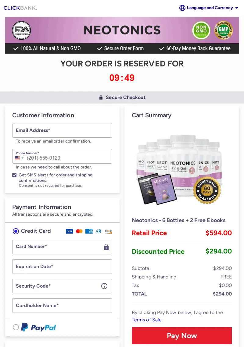 Neotonics Order Page